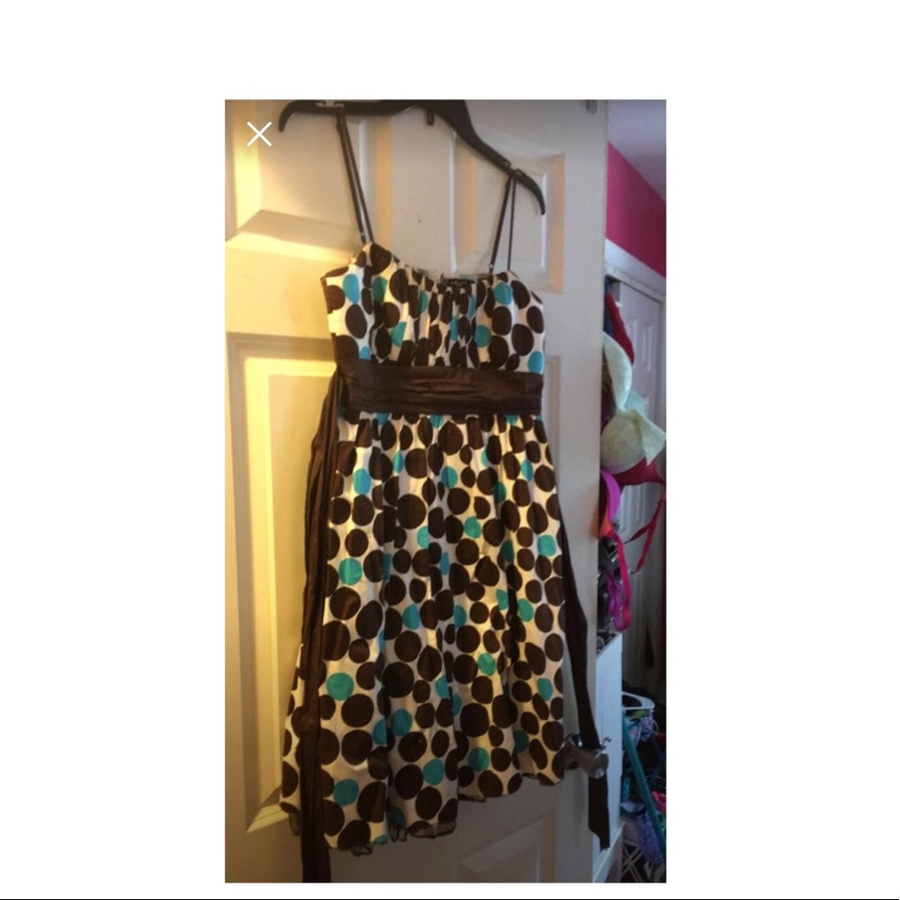 Brown and turquoise Polka dot party dress
